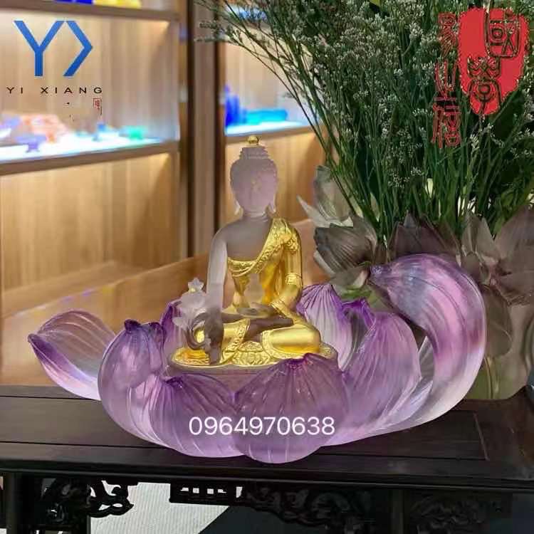 Tượng Dược Sư Lưu Ly dát vàng + Đế sen