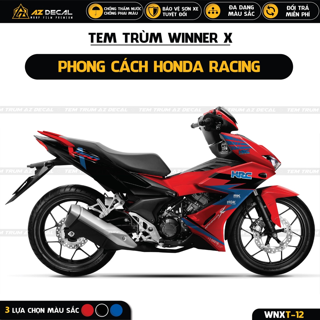 Tem Trùm Xe Winner X Mẫu Honda Racing HRC | WNXT-12 | Decal Cao Cấp Chống Nước, Màu Đen Trắng, Đỏ Đen, Xanh Xám