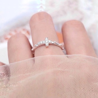 Nhẫn bạc nữ đẹp, nhẫn nữ hình chữ thập, thánh giá, đính đá đơn giản