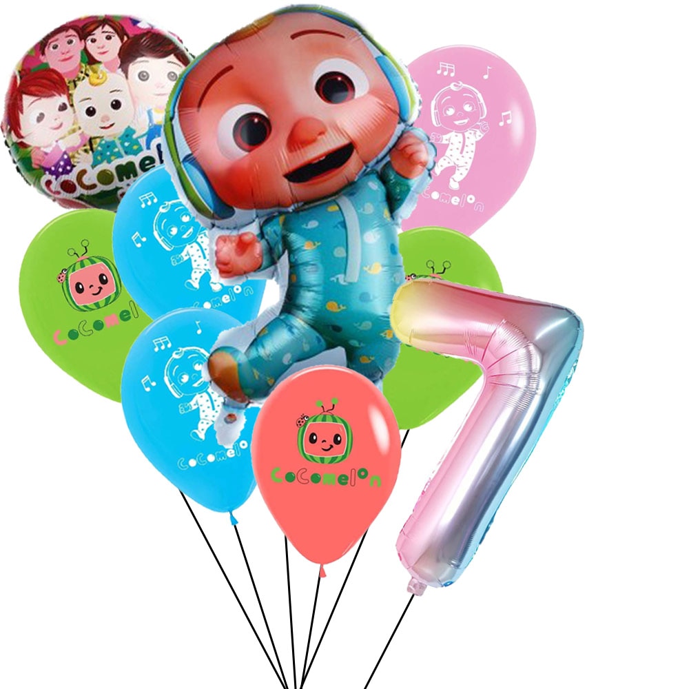 Set 9 Bong Bóng Lá Nhôm 32 Inch Chủ Đề Cocomelon Dùng Trang Trí Tiệc Sinh Nhật Cho Bé