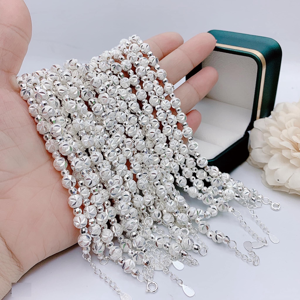 Lắc tay nữ, lắc tay bạc nữ bi cát, chuẩn bạc 925, hạt sáng bóng , mẫu phay đẹp