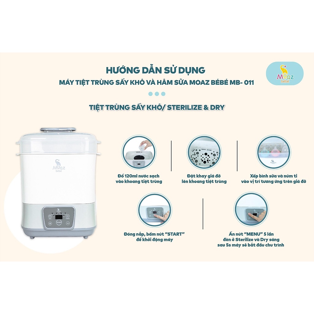 Máy tiệt trùng hơi nước &amp; sấy khô Moazbebe MB011