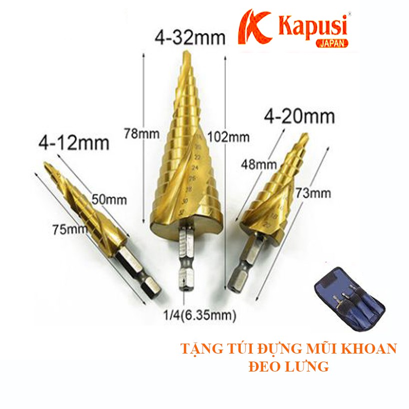 Bộ 3 Mũi khoan tầng hình tháp Kapusi 4-32mm