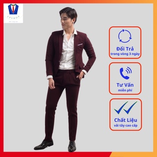 Bộ vest nam màu đỏ form hàn 1 khuy full size [Áo vest + Quần]
