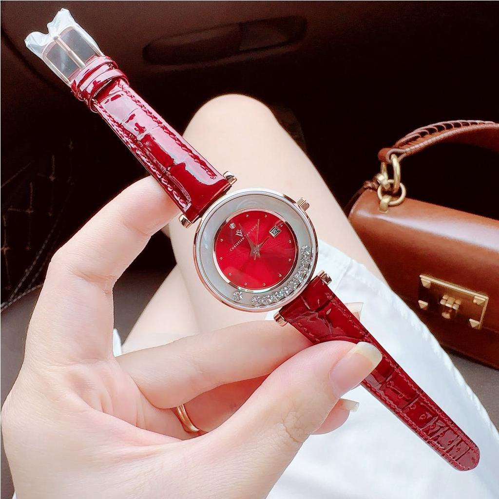 Đồng hồ nữ dây da Christian Van Sant Bria Quartz Red Dial CV3816