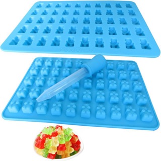 Khuôn silicone kẹo dẻo hình gấu mini + kèm ống hút
