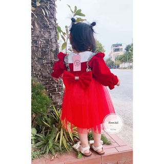 Váy đỏ nơ cổ điển bé gái