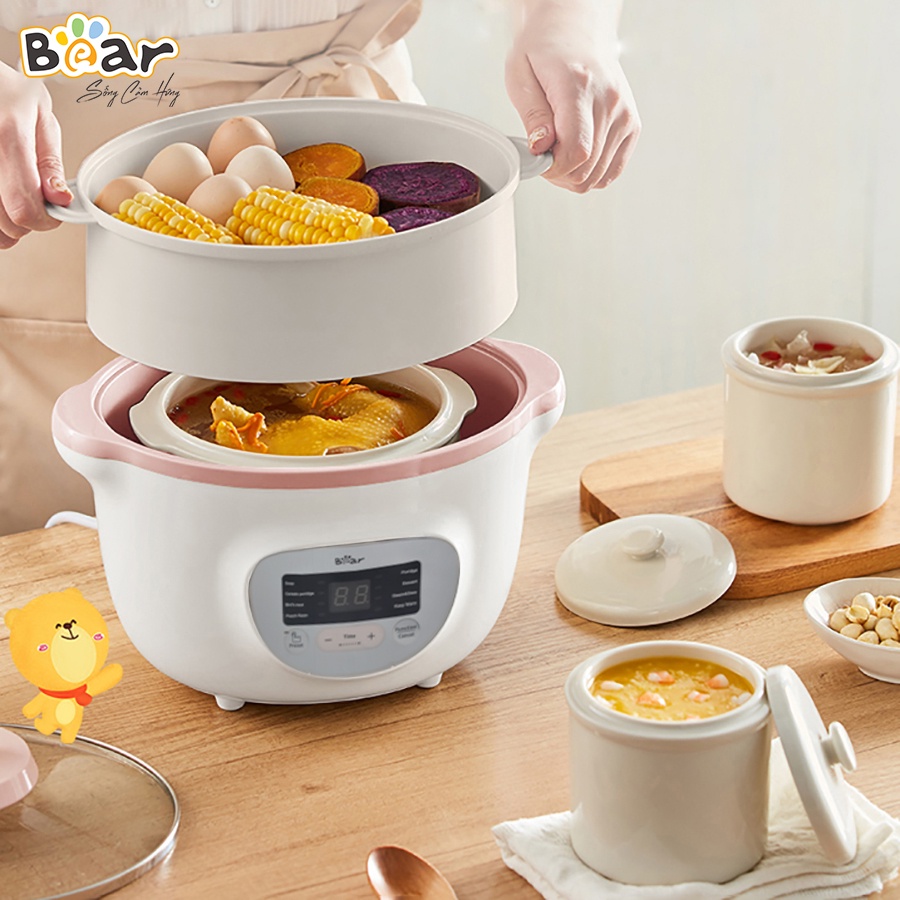 Combo Nồi Nấu Chậm 1,6L Bear SUBE002 + Máy Xay Ăn Dặm 0,3L Bear B03V2 nấu cháo, chưng yến tiện dụng