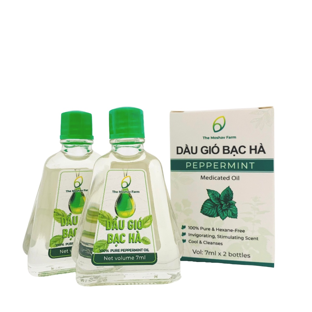 Dầu Gió Bạc Hà Mát Dịu Thông Mũi Giảm Say Xe  The Moshav Farm Hộp 2 chai 7ml