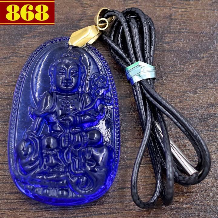 Mặt Phật Phổ Hiền Bồ Tát 5 cm pha lê xanh