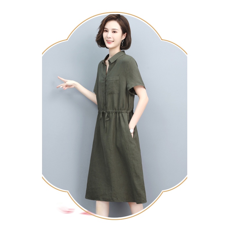 Váy đầm trung niên tặng mẹ, dáng suông, giúp che khuyết điểm bụng tốt, Chất đũi mềm mịn thoáng mát D75