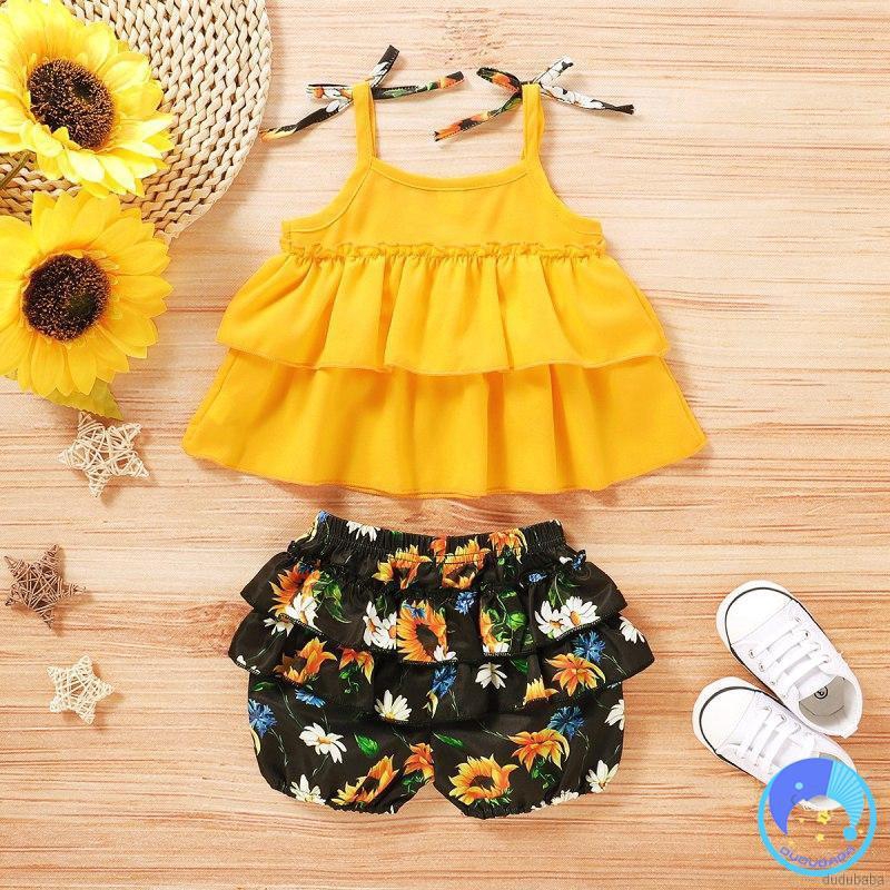 Set Áo Kiểu Phối Quần Short Đáng Yêu Cho Bé Gái