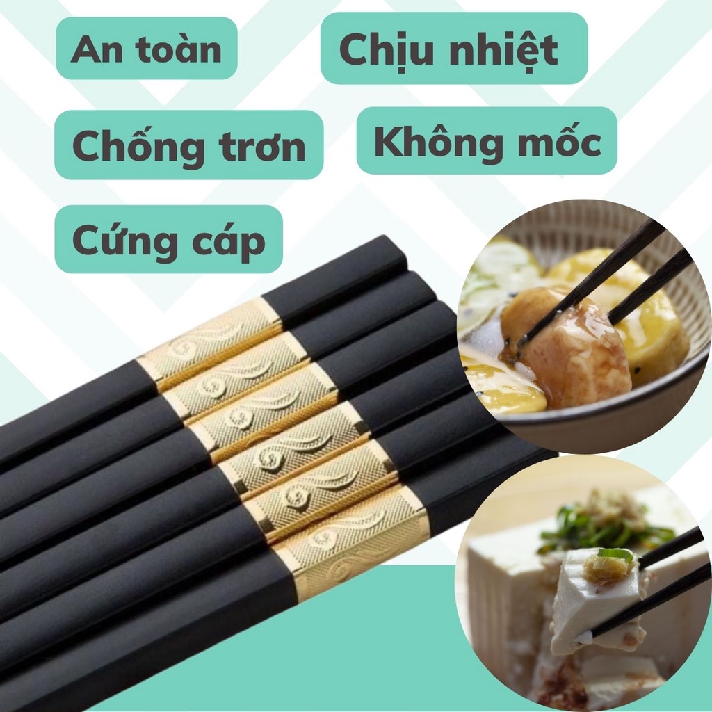 Bộ 10 đôi đũa mạ vàng chống ẩm mốc trơn trượt chịu nhiệt độ cao - Đũa nhựa kháng khuẩn Hàn Quốc