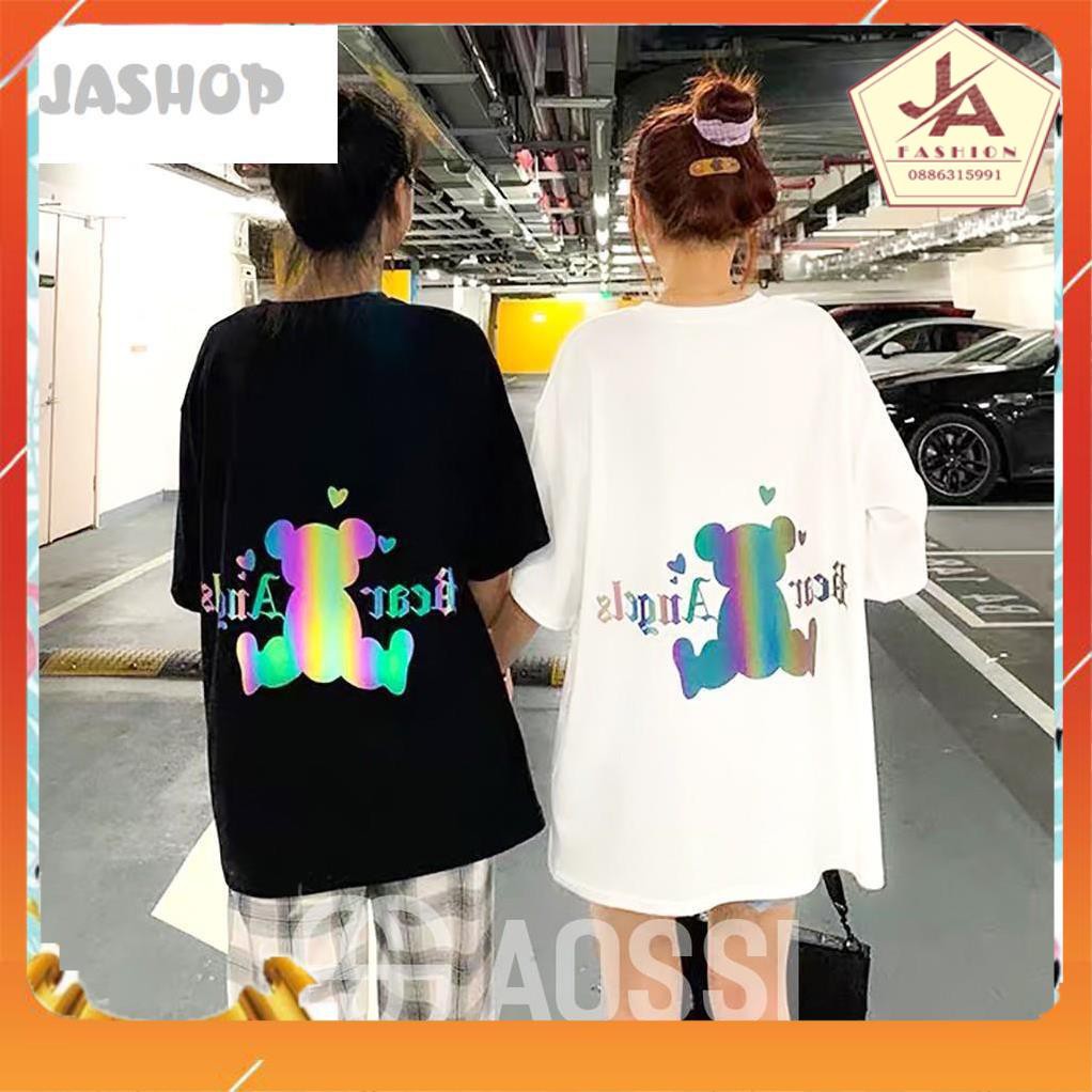 Áo thun phản quang  gấu BEAR &amp; ANGLE nam nữ  form rộng tay lỡ - áo phông phong cách Unisex JASHOP