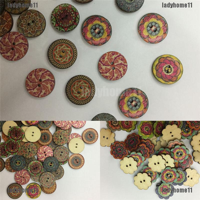 Set 100 nút áo gỗ phong cách vintage đẹp mắt cỡ 20mm