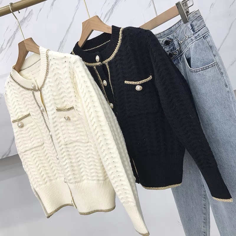 Áo khoác len nữ phối nhũ tay dài - Áo len dệt kim cao cấp | BigBuy360 - bigbuy360.vn