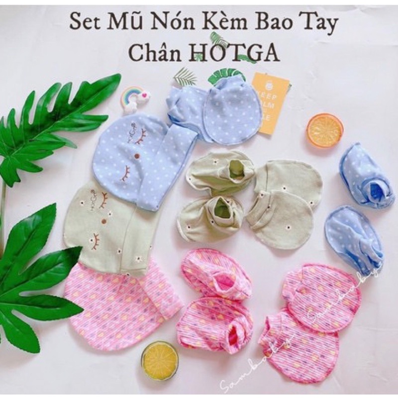 Bộ phụ kiện gồm Nón + bao tay + bao chân Hotga cho bé sơ sinh