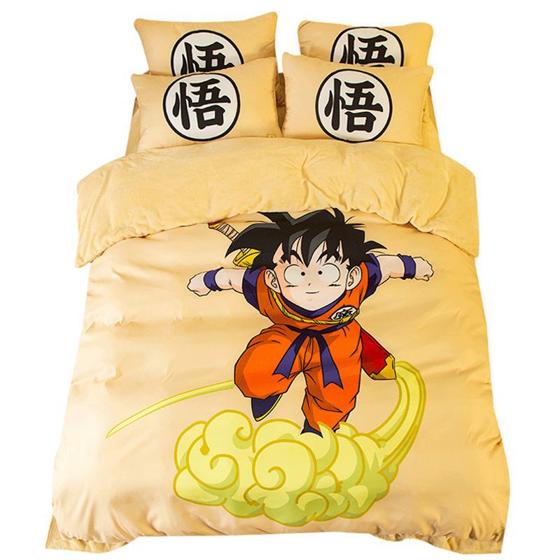 Bộ chăn ga gối đệm in họa tiết 3D 3 trong 1 họa tiết Dragon Ball