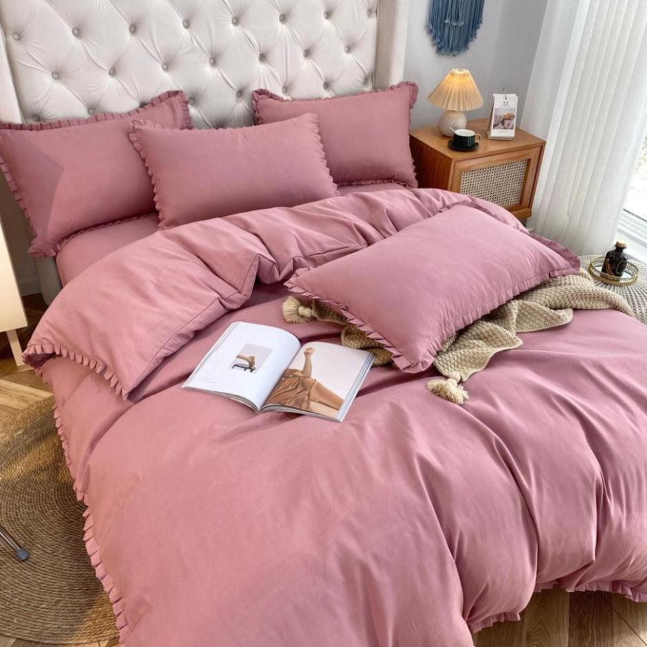 Bộ chăn ga Cotton Tici phối bèo bộ chăn ga Hàn Quốc đủ màu đủ size miễn phí bo chun_hàng không kèm ruột