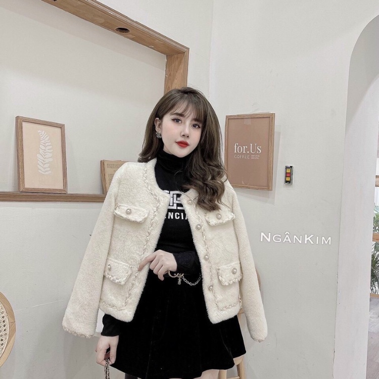 ÁO LÔNG DẠ VIỀN CÚC  DÂY DỆT TRẮNG 4 NẮP TÚI