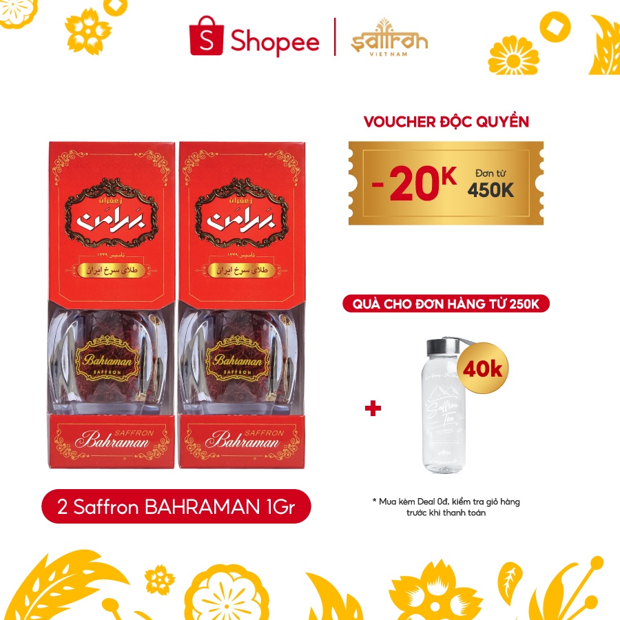 Nhụy Hoa Nghệ Tây Iran Saffron Bahraman 2 hộp 1Gram/hộp