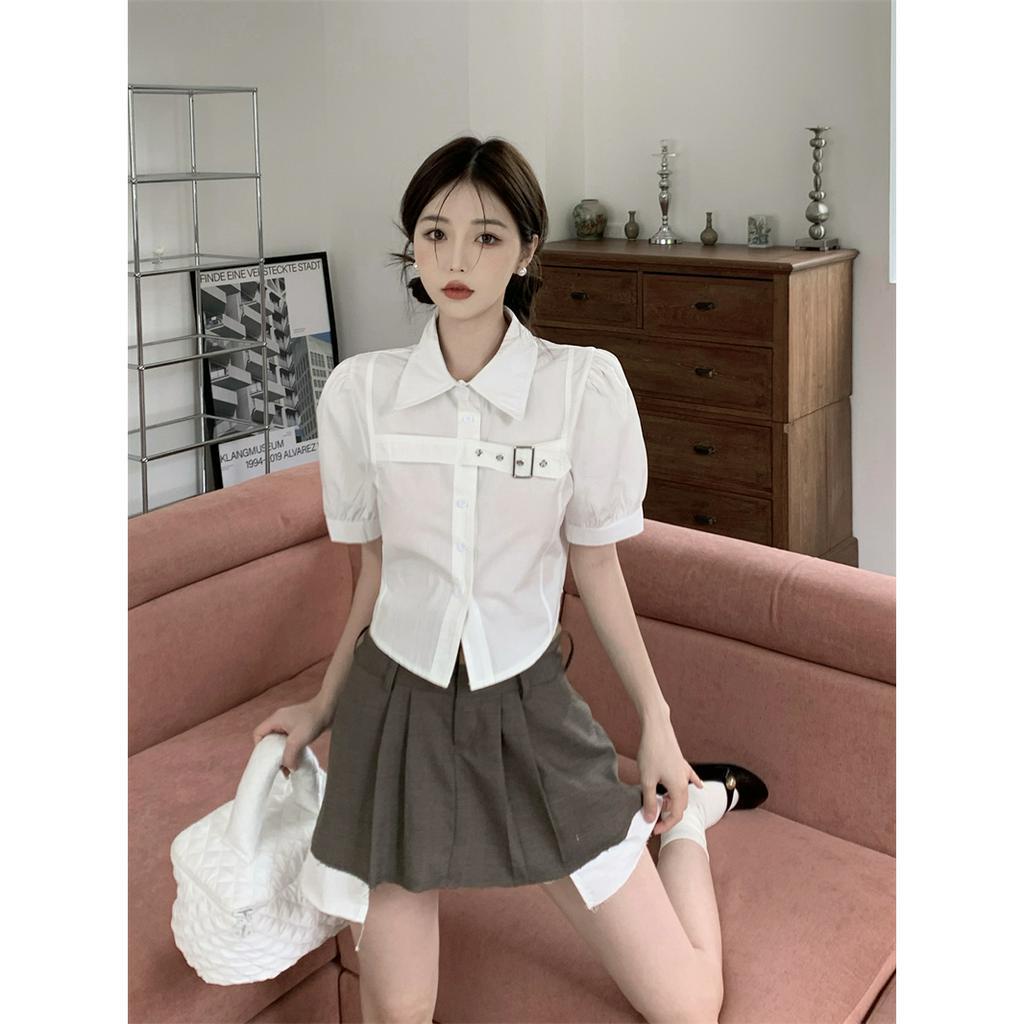 「 WELOVE1 」Áo Sơ Mi Ngắn Tay Phồng Cổ Bẻ 5 Màu Sắc Thời Trang Mùa Hè Dành Cho Nữ