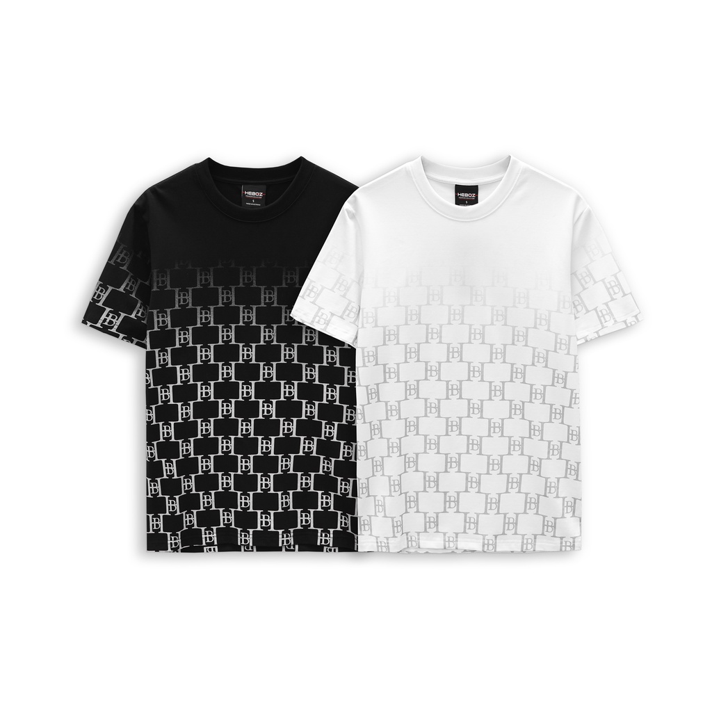 Áo thun cổ tròn nam in nhũ monogram chất vải cotton 4 chiều thoáng mát, HEBOZ - Black 00001170