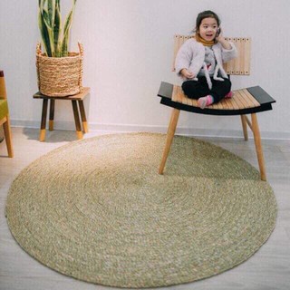 Thảm trải sàn, thảm cói tròn trơn 1m8 decor trang trí đẹp