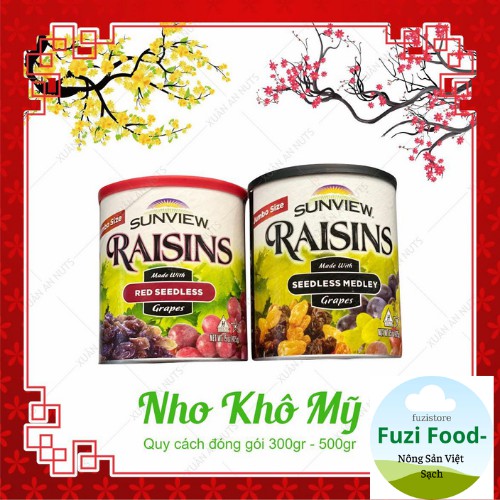 [Giá Hủy Diệt] Nho Khô Mỹ Golden Sunview Raisins, Nho Khô Vàng, Nho Kho 3 màu, Không Hạt Làm Quà Tết 500gr