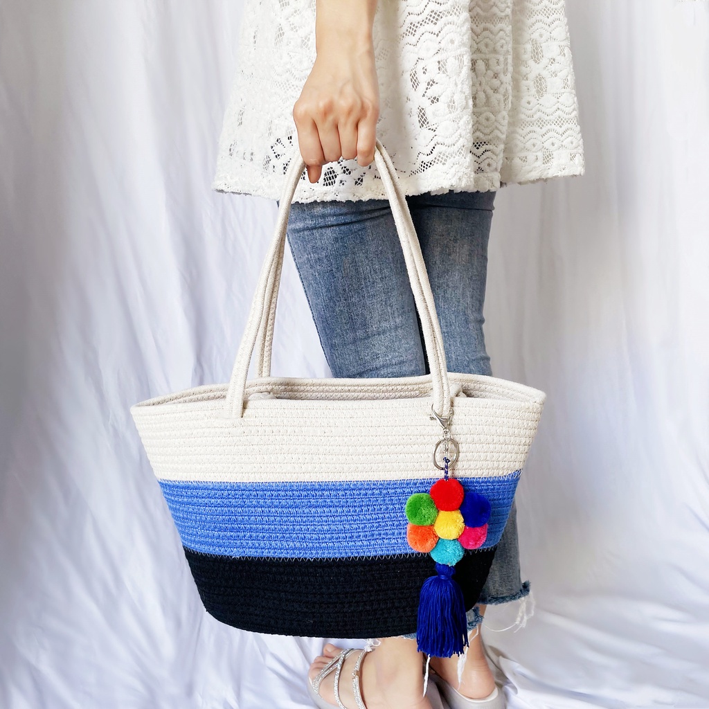 Túi nữ dệt thời trang Phong cách cổ điển dây cotton dệt kim đeo vai Túi xách thường đơn giản Túi xách nữ công suất lớn