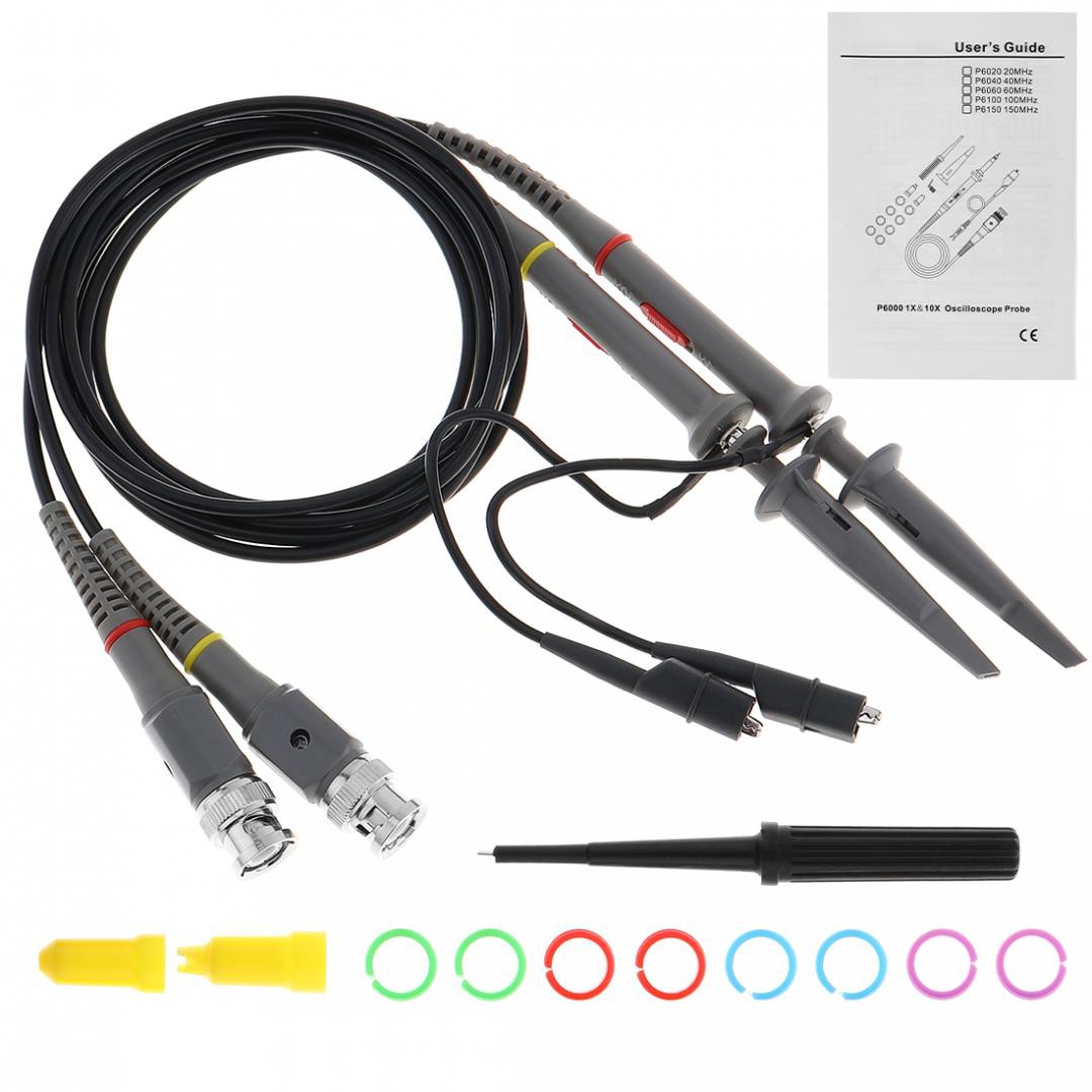 2pcs/lot ZJMLING P6100  Oscilloscope Probe Kit 100MHz Scope Clip Test Probe Cable 1X / 10X Switchable