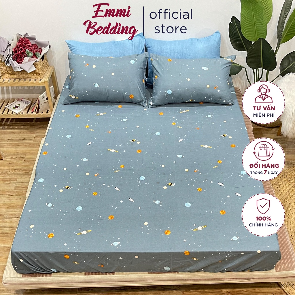 Bộ ga gối cotton poly Emmibedding Store mẫu hành tinh