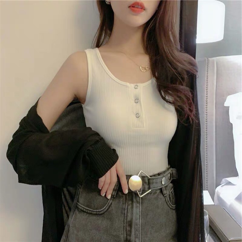 Áo hai dây gân tăm dầy dặn chất đẹp hai màu trắng đen cơ bản