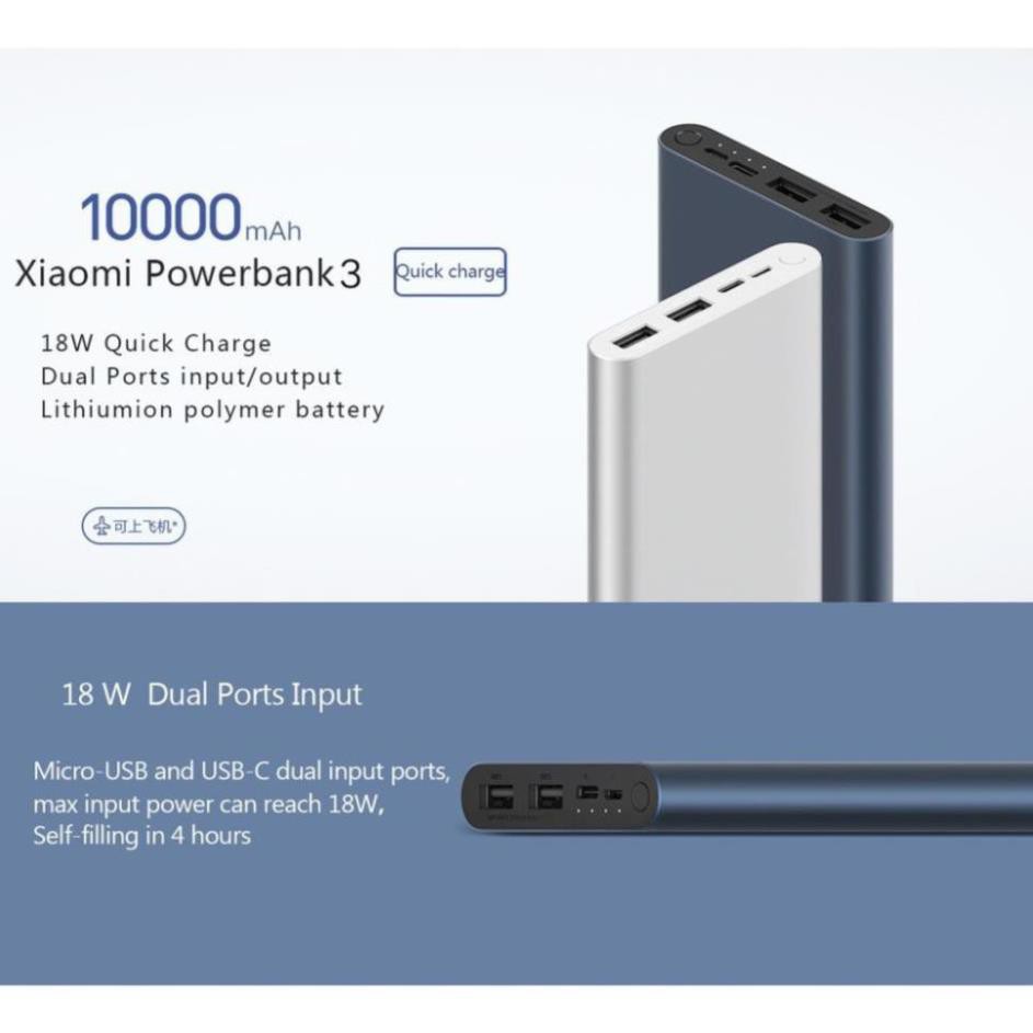 Pin sạc dự phòng Xiaomi 10000 mAh Gen 3 Type-C 18W - Bản Quốc Tế