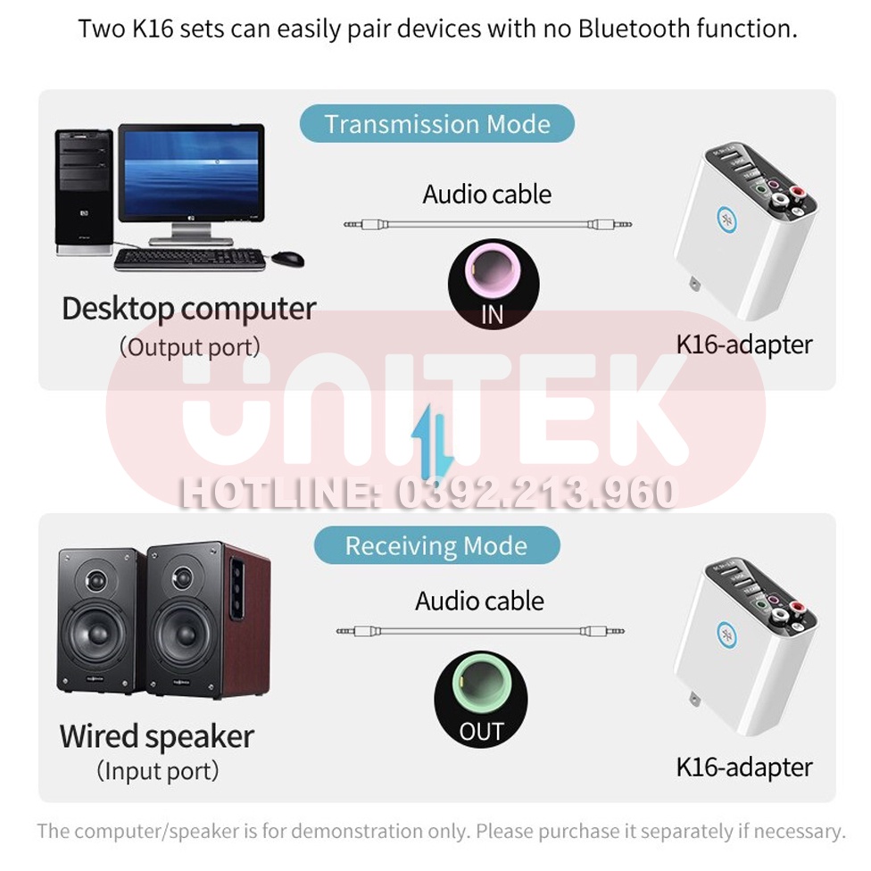 Bộ Chuyển Đổi Âm Thanh Không Dây Bluetooth 5.0 2RCA Aux Hỗ trợ Ứng Dụng Đĩa TF/U Sạc Nhanh 220V/2A K16