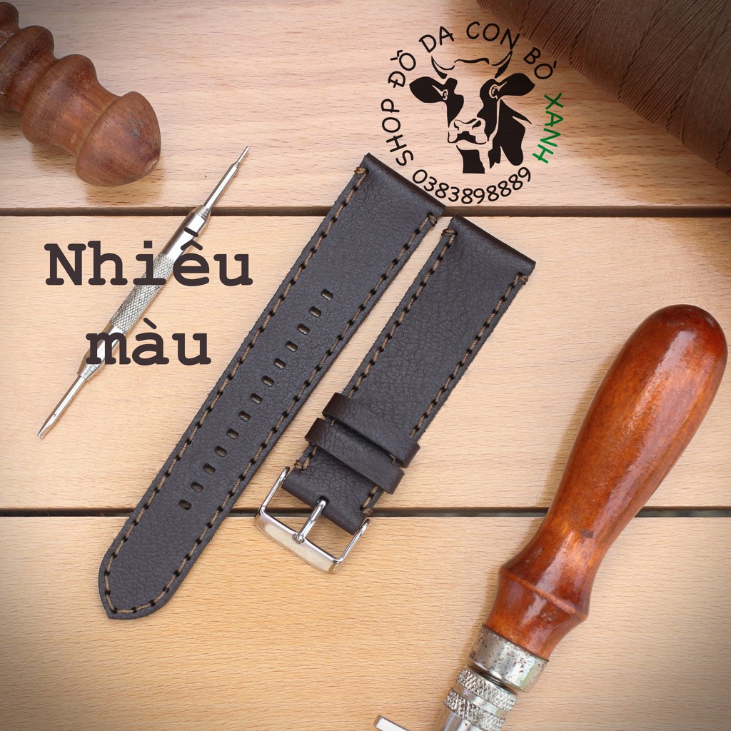 Dây đồng hồ DA BÒ (Saffiano, vân cá sấu, Alran sully) Handmade [ Tặng kèm khóa + Tool thay dây ]