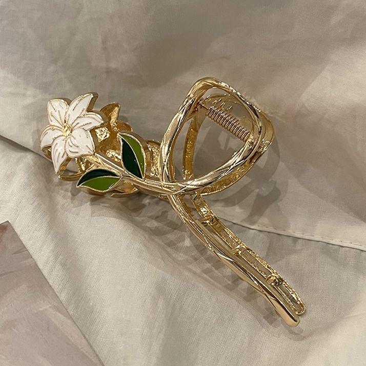 Kẹp Tóc Kim Loại Hình Bông Hoa Màu Trắng Dành Cho Nữ