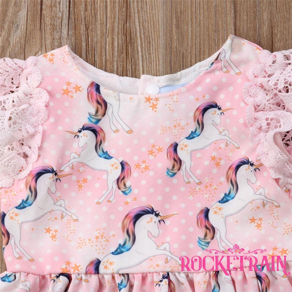 Đầm xoè Tutu phối ren hoa hoạ tiết kỳ lân đáng yêu cho bé