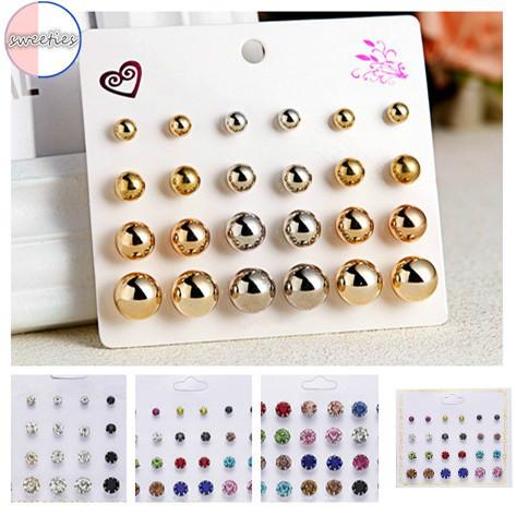 12 đôi bông tai đính kim cương giả đơn giản