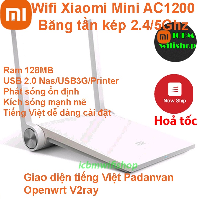 Router wifi Xiaomi Mini phát wifi kích sóng repeater 5G 2.4G AC1200 tiếng Việt Padavan  ICBM wifi shop