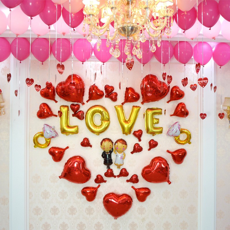 [Bóng Đỏ Mận + tặng 100 cánh hoa hồng] Set Bóng Trang Trí Phòng Cưới Tông Đỏ Nhiều Mẫu