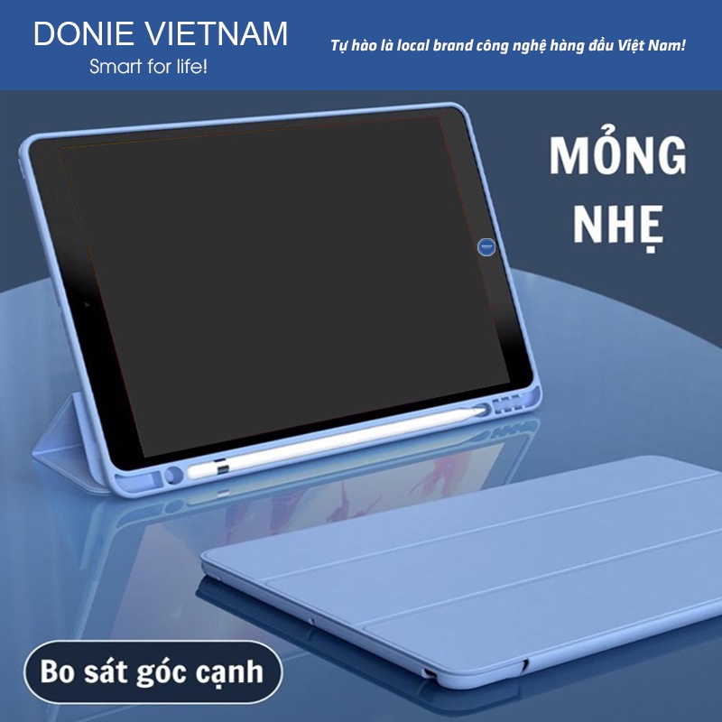Bao Da Thông Minh Cho Ipad Phiên Bản Có Khay Đựng Bút Chính Hãng Donie 100% Viền Silicon