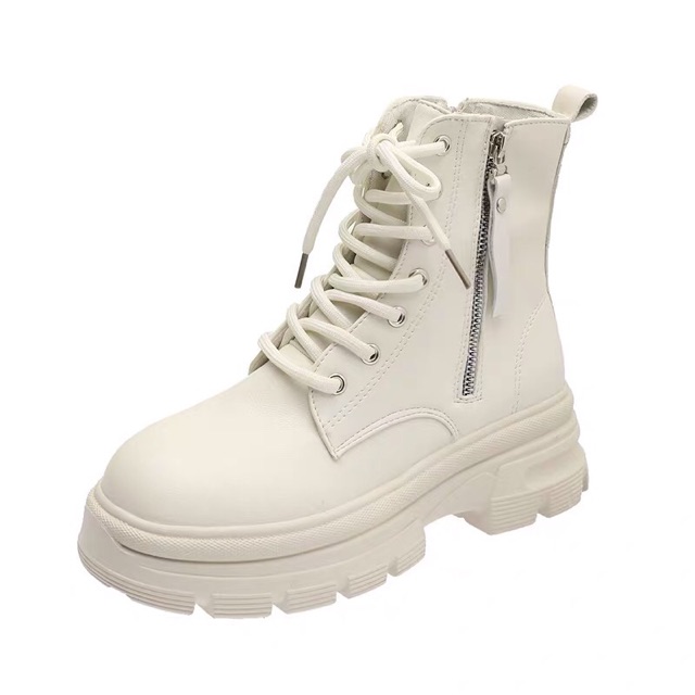 [Có Sẵn] Giày bốt Martin nữ cổ ngắn đan dây đế cao 5cm có khoá sườn | BigBuy360 - bigbuy360.vn