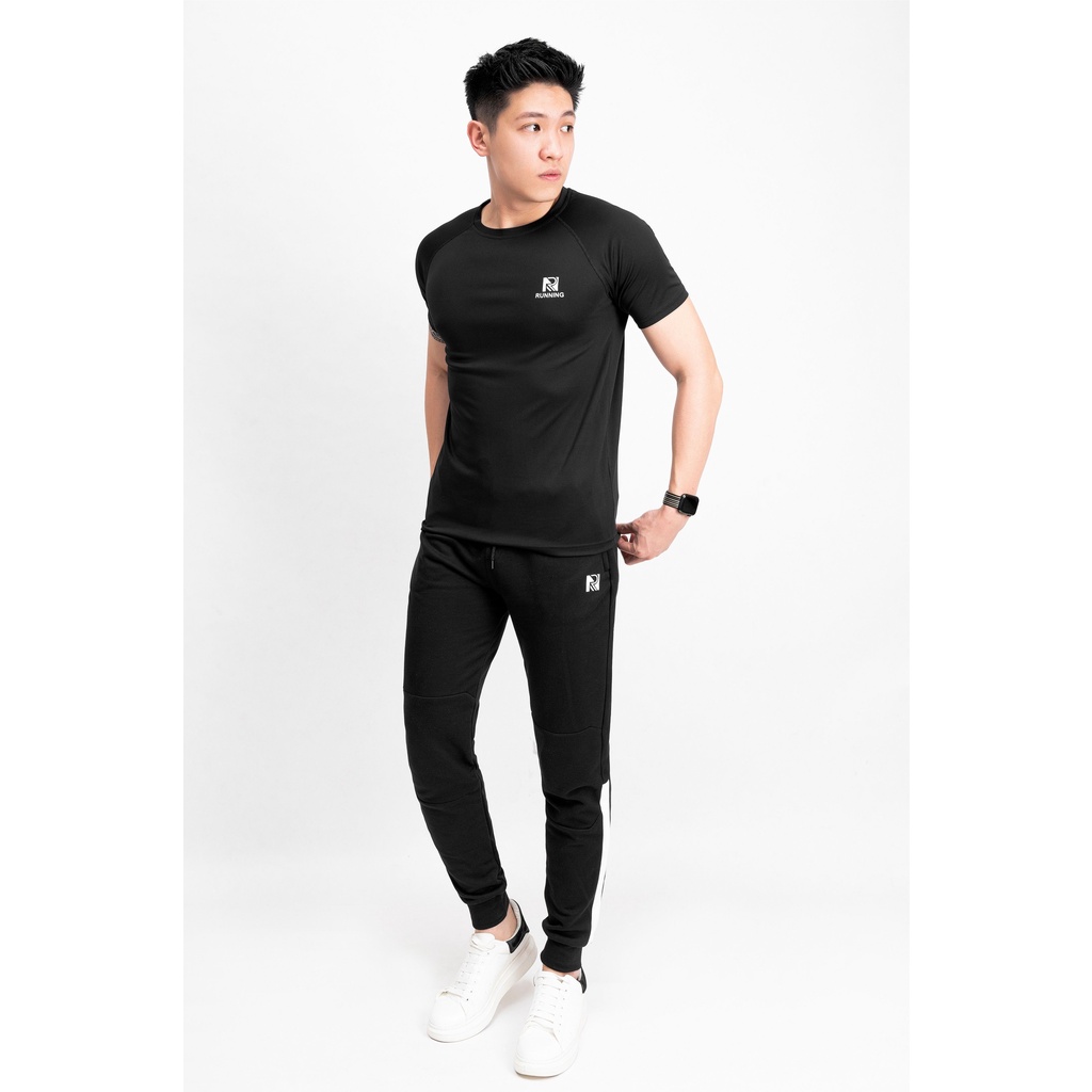 Bộ quần dài thể thao, áo thun body co giãn + quần jogger sọc phong cách thể thao, tập gym L2-Run