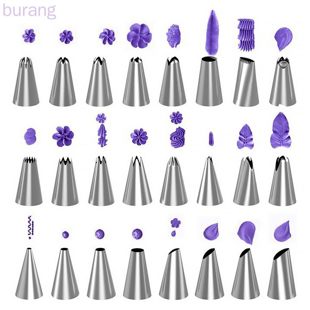 Set 33 dụng cụ trang trí bánh gồm 24 đầu bắt bông kem bằng thép không gỉ