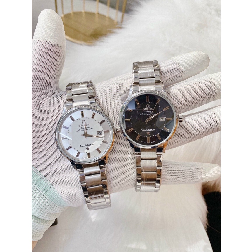 Đồng hồ nam Omega mặt tròn dây thép đúc nguyên khối giá rẻ chạy kim trôi LINH WATCH LUXURY