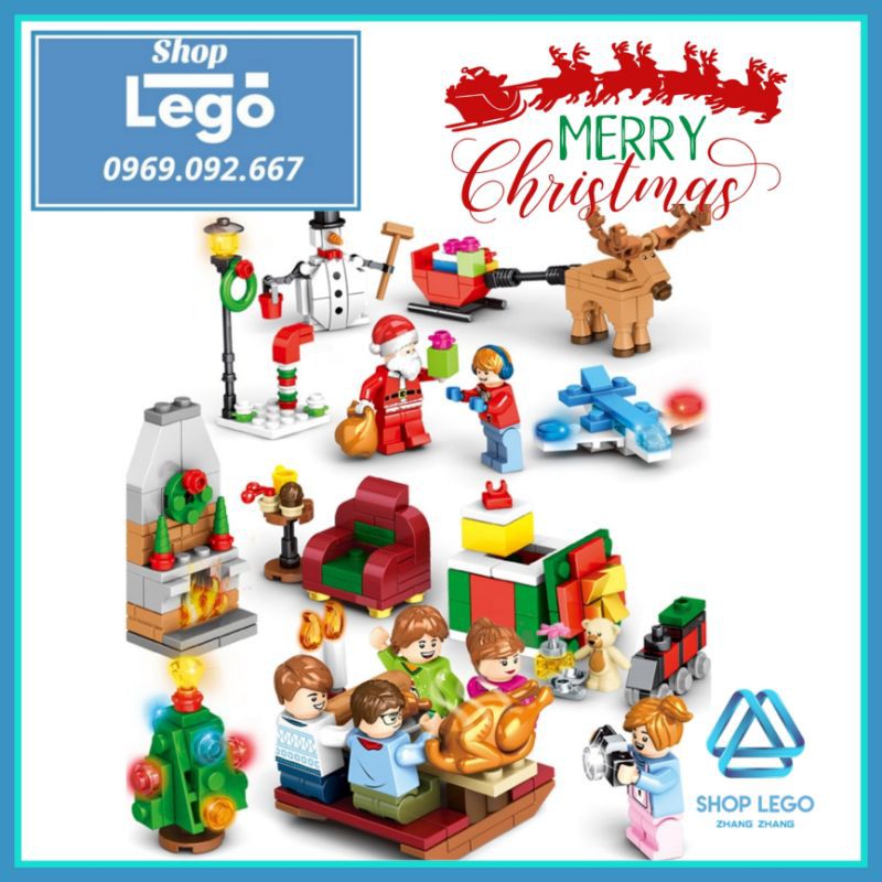 Xếp hình Gia đình đón giáng sinh Marry Christmas đầm ấm hạnh phúc và ông già Noel Lego Minifigures Sembo Block NO601092