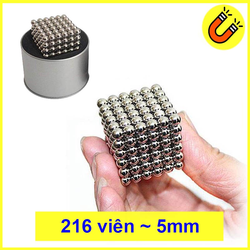 Bộ nam châm xếp hình đồ chơi trẻ em 216 viên màu bạc 5mm
