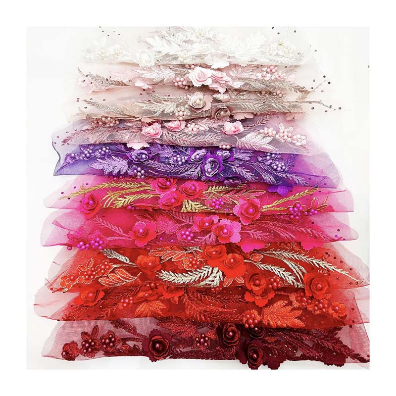 1 Cặp Miếng Vải Ren Thêu Hoa 3D Đính Hạt Cườm Trang Trí Áo Đầm