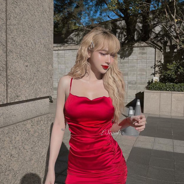 Váy 2 Dây Lụa Dây Rút LSEOUL V0990 Sang Trọng Quyến Rũ Phù Hợp Đi Tiệc